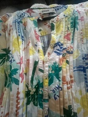 Sonoma White Multicolor Floral Pleated Button-Down dress